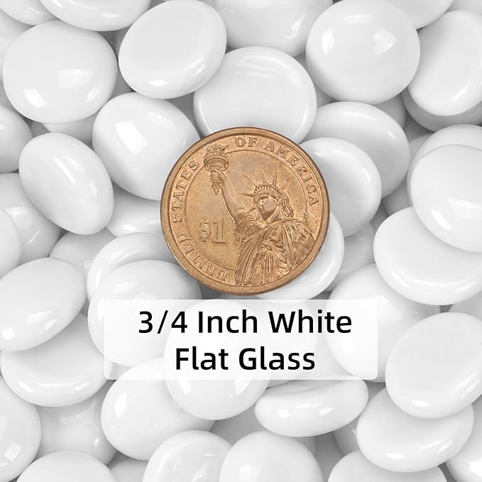 1LB White Flat Glass Marbles for Vases, Gemstone Beads Vase Filler Decorative Glass Pebbles for Fish Tank, DIY Crafts, Aquarium Decor Rocks