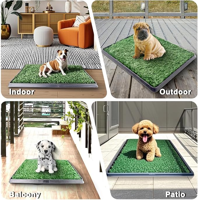 Dog Grass Pad with Tray 30"X20" - Portable Artificial Turf Potty Training Pee Mat for Large or Medium Dogs, Indoor/Outdoor Dog Litter Box for Balcony/Patio, Washable Reusable Fake Grass