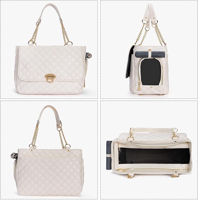 Fashion Pet Carrier Dogs Cat Small Animals Purse Bag, Leather Pet Carriers Dog Puppy Kitten Tote Travel Handbag TSA Airline-Approved