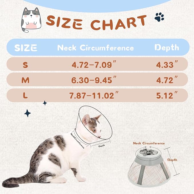 Supet Cat Cone Collar Soft, Air Mesh Recovery Collar to Stop Licking, Breathable Neck Cone Alternative for Small Kitten, Lightweight Cat Head Cone Anti Scratch (S)