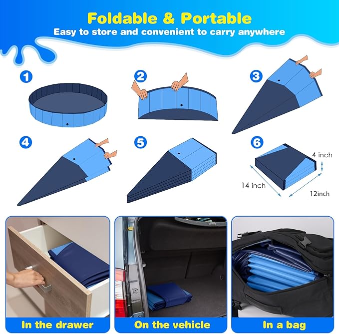 Jecoo Dog Pool for Large Dogs Kiddie Pool Hard Plastic Foldable Dog Bathing Tub Portable Outside Kids Swimming for Pets and Dogs Outdoor Backyard