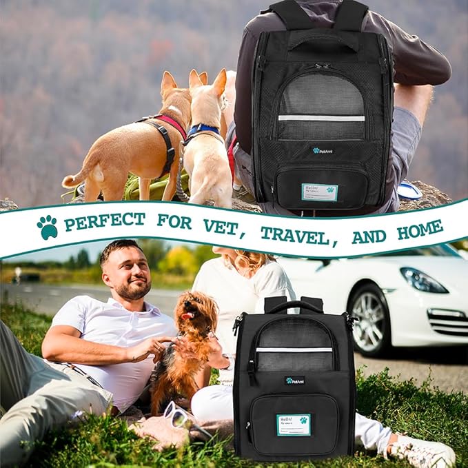 PetAmi Dog Backpack Carrier for Small Large Cat, Pet, Puppy, Ventilated Pet Hiking Backpack Travel Bag, Airline Approved Cat Backpack Carrier, Camping Biking Dog Bag Up to 18lbs Pet, Black