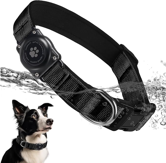 Upgraded AirTag Dog Collar, IP68 Waterproof Air Tag Dog Collar Holder, Reflective, Ultra-Durable, Comfortable Padded, Heavy Duty Dog Collars for Small Medium Large Dogs (XL (15.6"-22"), Black)