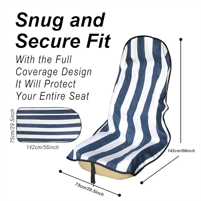 Car Seat Cover Protector Front Seats,for Gym Workout,Running,Swimming,Beach and Hiking,Waterproof Sweat Towel Bucket Seat Covers for Cars SUV Trucks (Blue Stripe, 1Pcs)