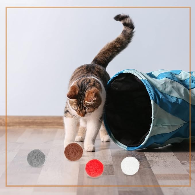 LEIFIDE 12 Pieces Real Rabbit Fur Pom Pom Kitty Cat Toy Fluffy Cat Balls Soft Fuzzy Balls for Kitty Pets Kitten Chase Quiet Play, 3 Inches in Diameter(Bright Color)