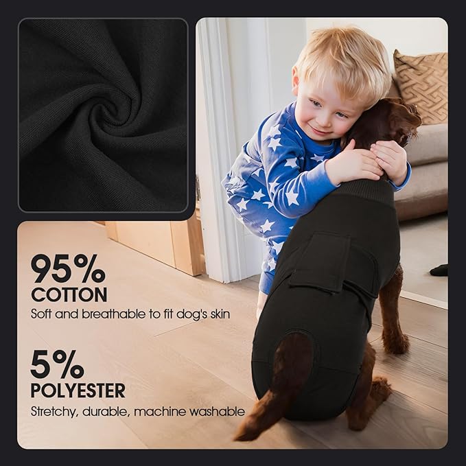 FUAMEY Dog Recovery Suit Male,Dogs Surgery Neuter Suits Puppy Spay Shirts for Female Protect Dog's Skin Anti Licking Abdominal Wounds Doggie Onesie Pet Bodysuit Alternative to Cone Black M