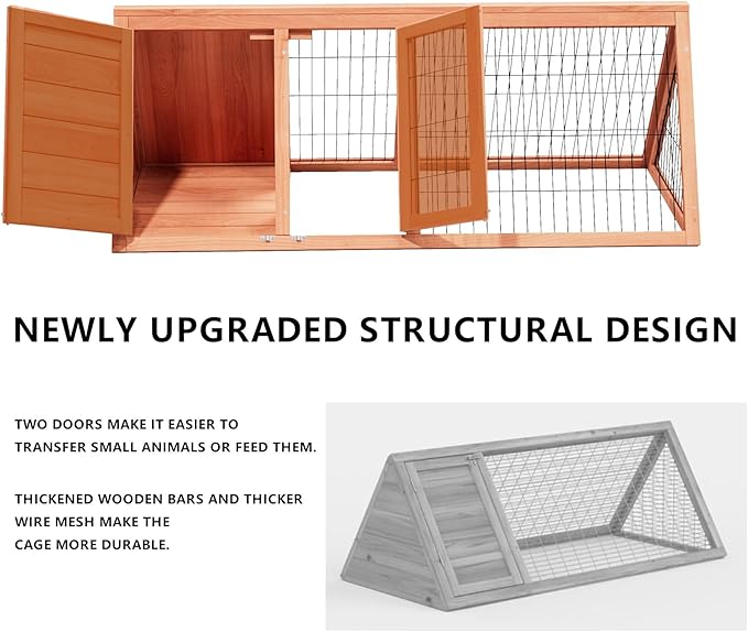Chick Coop,Outdoor Portable Chicken Run Cage Wooden Triangle Quail Coop with Ventilating Wire Poultry Hutch for Small Animals (Natural Wood)