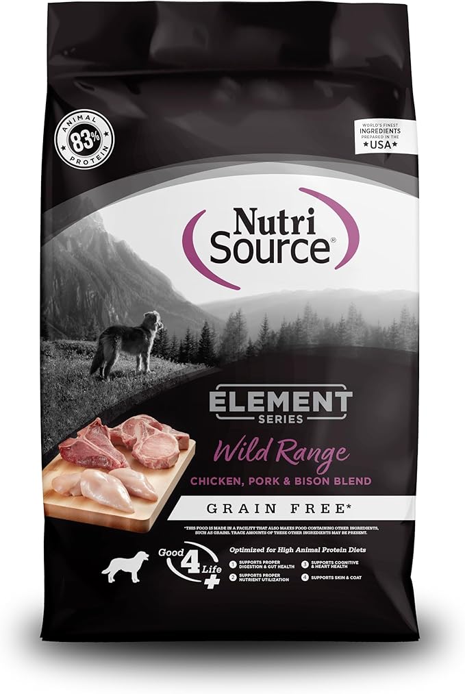 NutriSource Element Series Wild Range Dry Dog Food, Chicken, Pork & Bison, 24LB