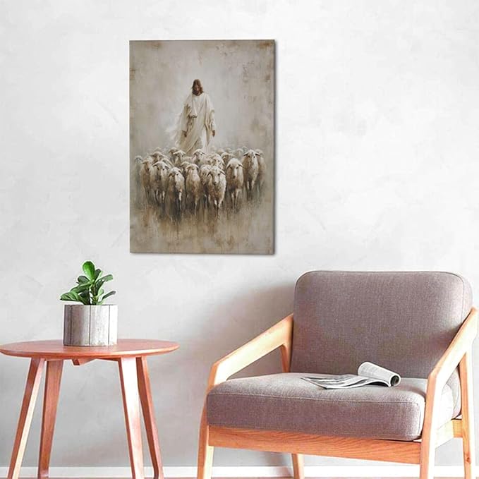 Jesus and Lamb Wall Art Christian Jesus Lamb Canvas Wall Decor Christ Religious Pictures painting Print Framed Artwork Decorations Gifts for Living Room Bedroom Prayer Room Church 16"x24"