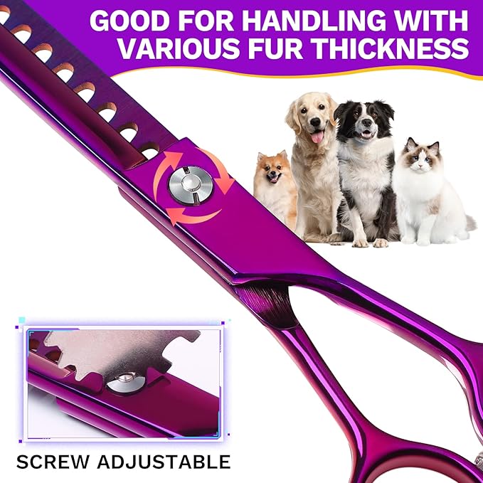 JASON 7.5" Dog Grooming Scissor - Professional Chunker Shear with Ergonomic Handle Japanese Stainless Steel Hair Scissor for Dogs, Cats and Other Pets, Sharp (Chunker, Purple)