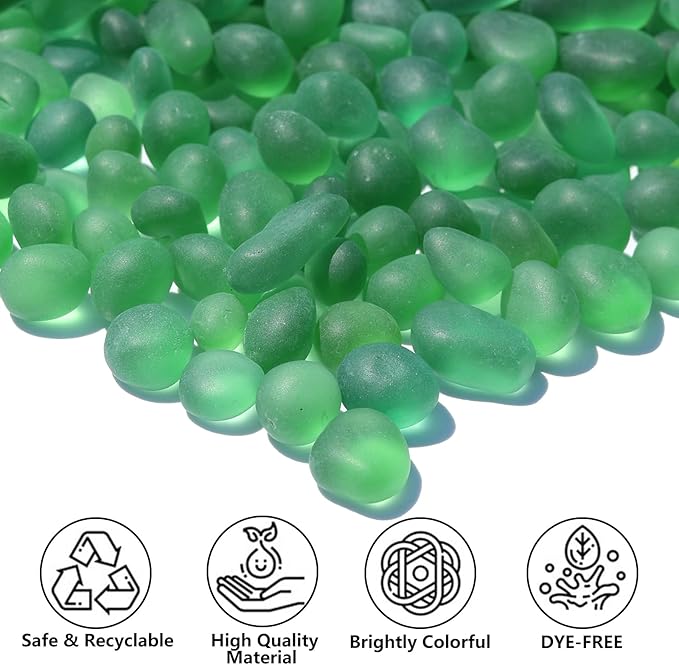 Sea Glass Stones - 2.9LB/46.4oz Green Frosted Glass Pebbles Gemstones - Perfect for Aquarium Rocks, Fish Tank Gravel, Vase Fillers, Seaglass DIY Crafts, and Home Decor