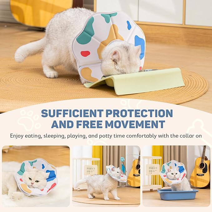 Avont Soft Cat Recovery Cone Collar, Adjustable Lightweight Kitten E-Collar for Small Dogs, Comfortable Neck Donut Stop Licking Scratching After Surgery -Cow(L)