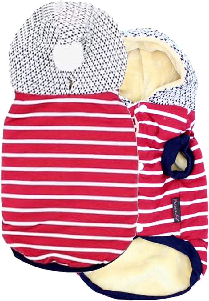 Parisian Pet Basic Dog Hoodie - Lightweight Red Striped Pom Pom Hoodie Sweatshirt - Pullover for Large Dogs with Leash Hole and Pockets - 3XL