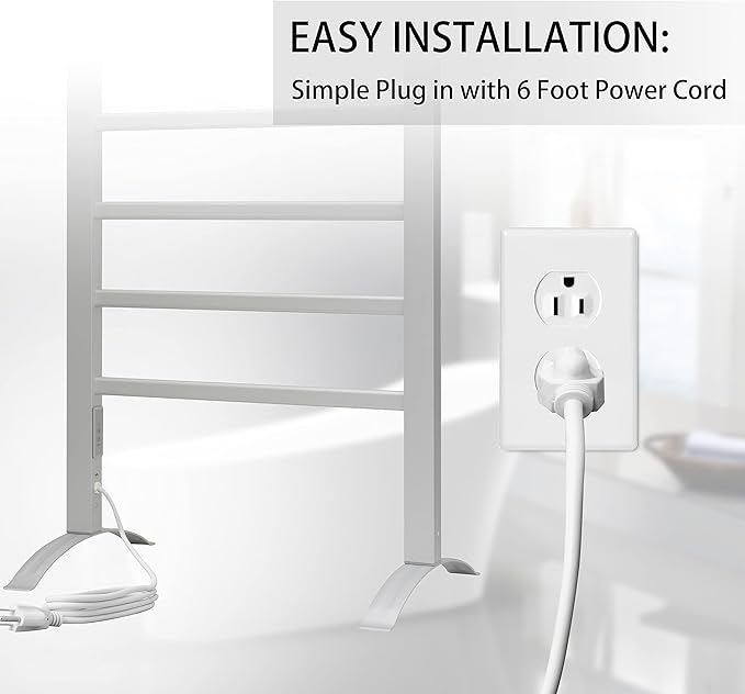 KEG Towel Warmer 6 Bars for Bathroom Freestanding or Wall Mounted Bath Towel Heater Plug-in with Built-in Timer Silver