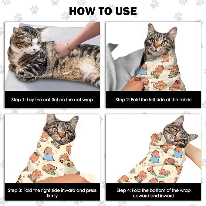 27.6"Cat Grooming Wrap, Self Adhesive Cat Wrap for Cutting Nails, Anti-Escape Calming Cat Swaddle Wrap for Medicine Ear Cleaning, Anti-Scratch Cats Burrito Restraint Blanket, Multifunctional Pet Tool