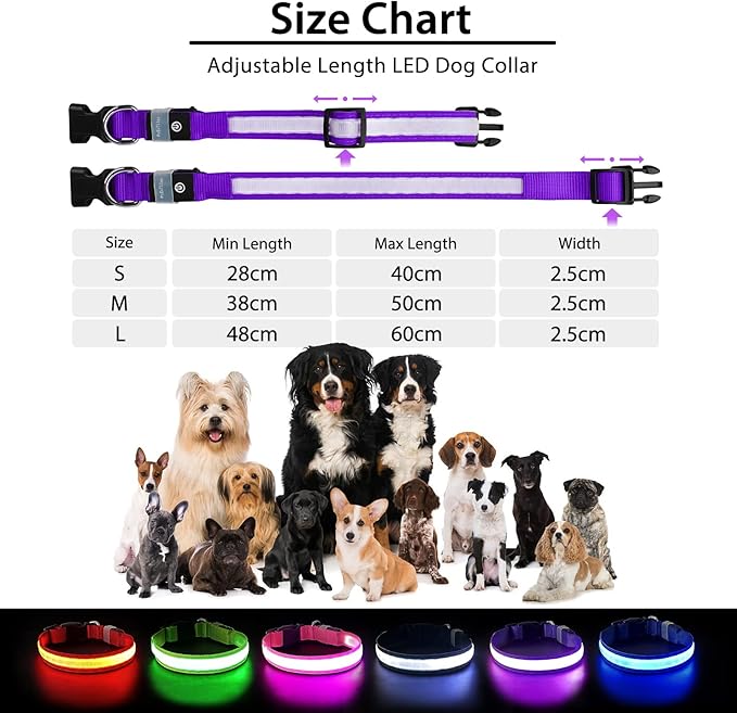 PcEoTllar Light up Dog Collar for Night Walking - LED Dog Collar Light Rechargeable Color Changing, Glow in The Dark Dog Collars Waterproof Glowing Dog Collars for Large Small Medium Dogs