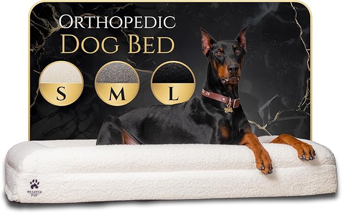 Luxury Boucle Fabric Orthopedic Large Dog Bed with Memory Foam | Breathable Comfort and Washable Dog Couch Bed with Waterproof Liner & Cover | Ideal Pet Beds for Big Dogs - Grey (45"x36x7)
