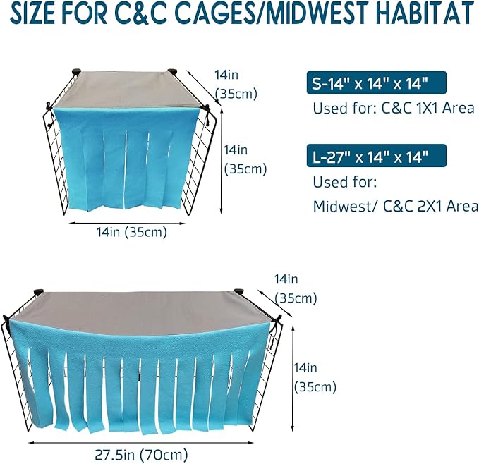 RIOUSSI Guinea Pig Hideout Hideaway Corner Fleece Toys Cage Accessories with Reversible Sides, Geo/Gray+Blue, 27"x14"x14"