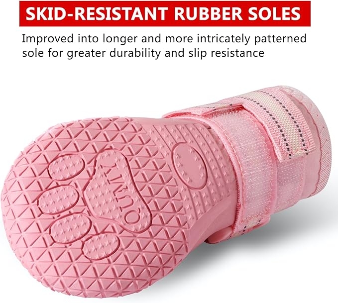 QUMY Dog Shoes for Large Dogs, Medium Dog Boots & Paw Protectors for Winter Snowy Day, Summer Hot Pavement, Waterproof in Rainy Weather, Outdoor Walking, Indoor Hardfloors Anti Slip Sole Pink 6