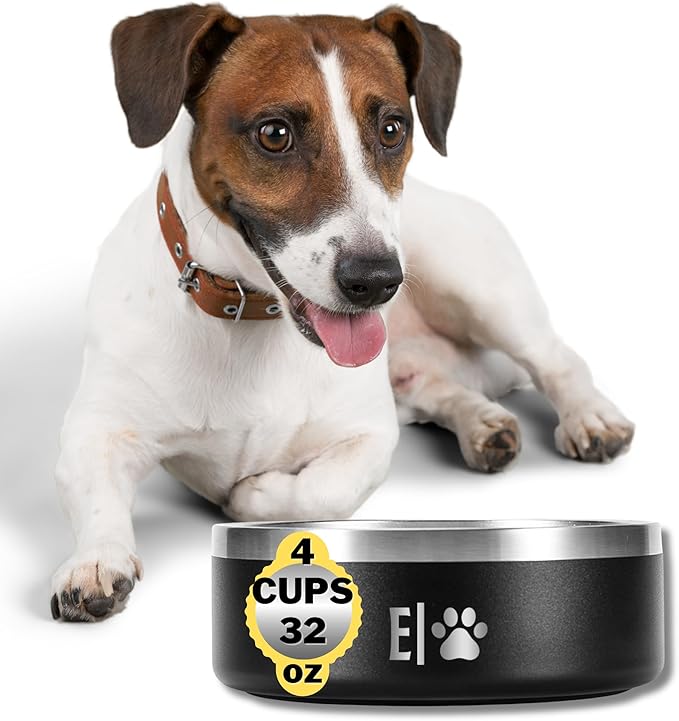EVELANDO® Premium Dog Food Bowl 32 oz Stainless Steel 4 Cups Small Medium Dog Bowls Non Slip & BPA-Free S M L Pet Water Bowl Platos para Perros Indoor Outdoor Pet Dish Feeder Water and Food Dish