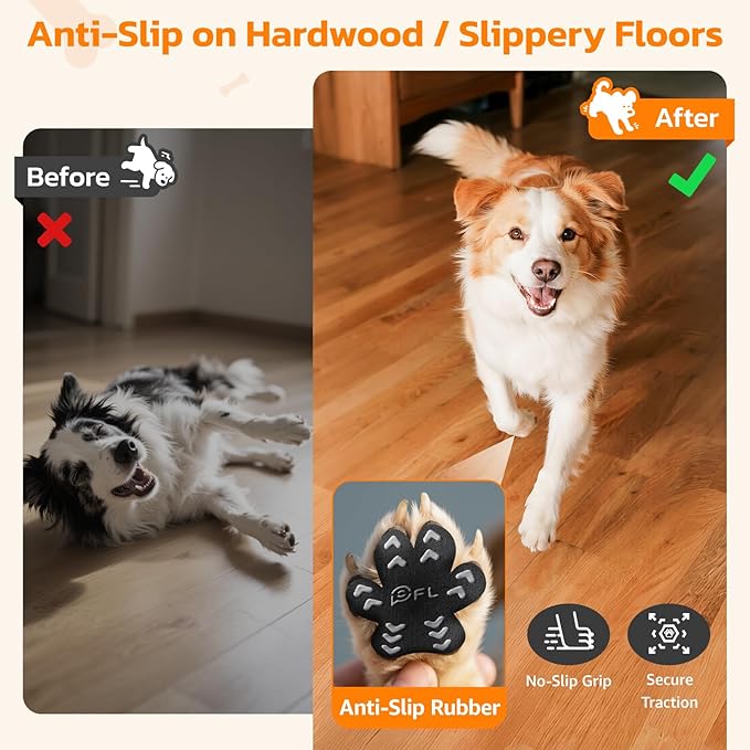 Anti Slip Dog Paw Protector Pads for Senior Dogs, Paw Pads for Dogs Traction, Disposable Self Adhesive Paw Grips for Old Dog on Slippery Hardwood Floor, Black 12 Sets (48pcs) L (21-40lbs)