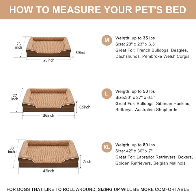 WNPETHOME Dog Beds for Large Sized Dogs, Washable Orthopedic Dog Couch Sofa Bed with Waterproof Lining & Non-Skid Bottom for Pet Sleeping