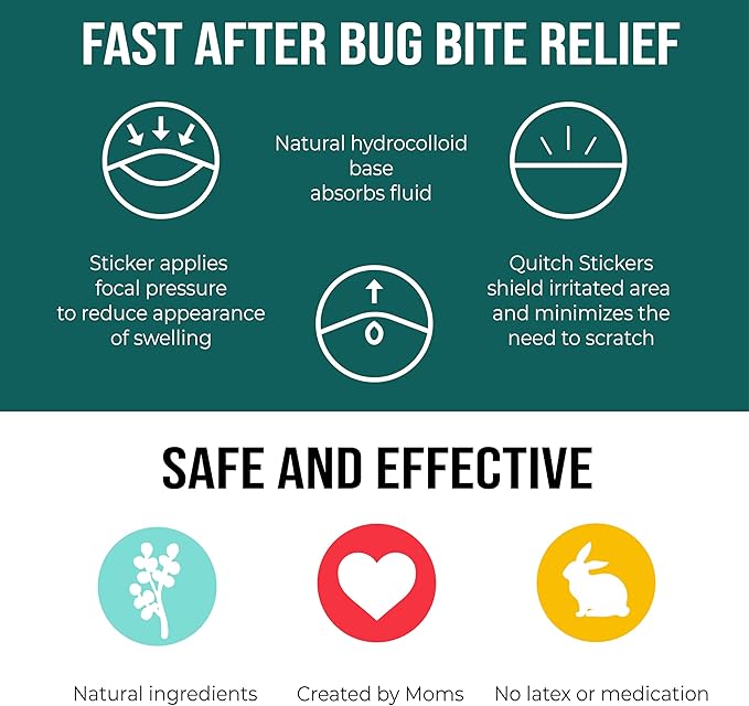 quitch Bug Bite Itch Relief Patch Kids, Bug Bite Patch, Summer Travel Essentials for Kids, Mosquito Bug Bite Thing Alternative Summer Camp Essentials Itch Relief, Baby hydrocortisone Alternative