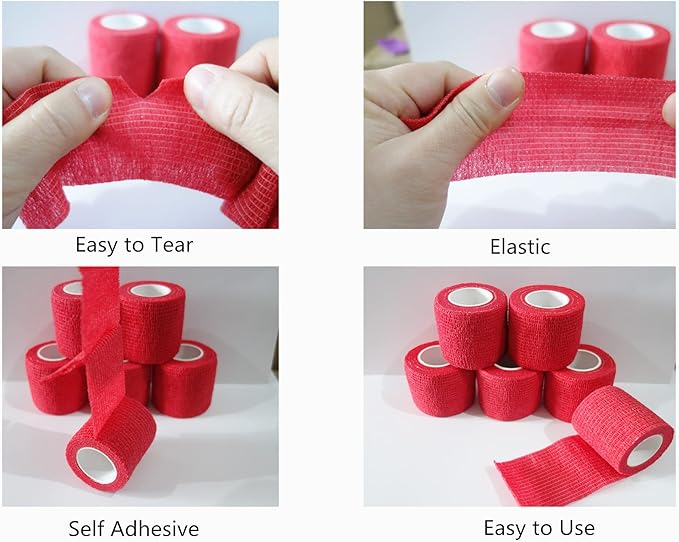 6 Pack 2" x 5 Yards Self Adhesive Bandage Wrap Breathable Cohesive Vet Wrap for Pets, Elastic Self-Adherent Tape for Sports, Wrist, Ankle (Red)