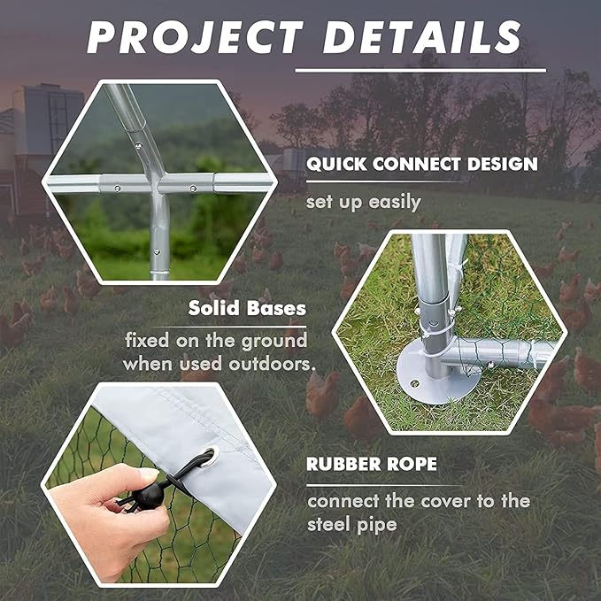 LEMBERI Small Metal Chicken Coop, Walk-in Chicken Run,Galvanized Wire Poultry Chicken Hen Pen Cage, Rabbits Duck Cages with Waterproof and Anti-Ultraviolet Cover for Outside,Backyard and Farm