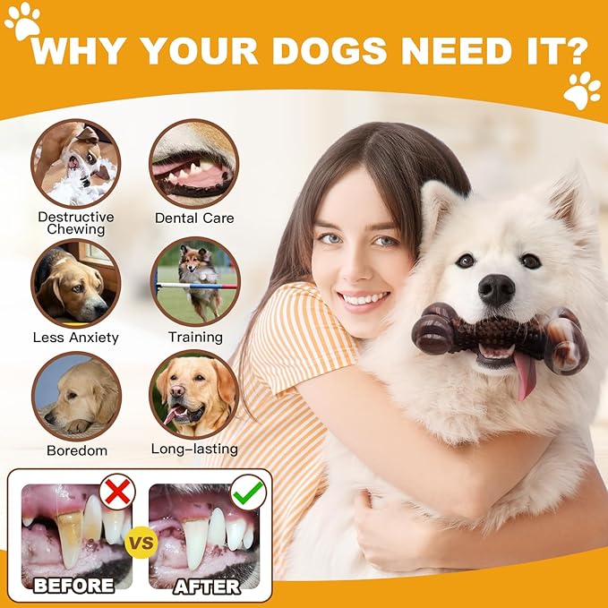 Dog Chew Toys for Aggressive Chewers, 2Pack Large Indestructible Dogs Bone Toy for Small Medium Breeds, Durable Tough Nylon Dog Chew Toys To Keep Them Busy, Puppy Teething Toy Bone, Beef&Bacon Flavor
