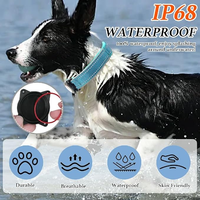 Upgraded AirTag Dog Collar, IP68 Waterproof Dog Collar with Apple Air Tag Holder, Reflective Adjustable Heavy Duty Dog Collars with Soft Padded for Small, Medium and Large Dogs,Blue, L