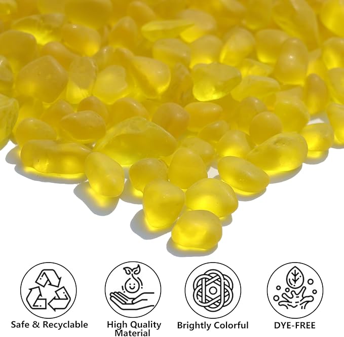 Sea Glass Stones - 0.9LB Yellow Frosted Glass Pebbles Gemstones - Perfect for Aquarium Rocks, Fish Tank Gravel, Vase Fillers, DIY Crafts, and Home Decor