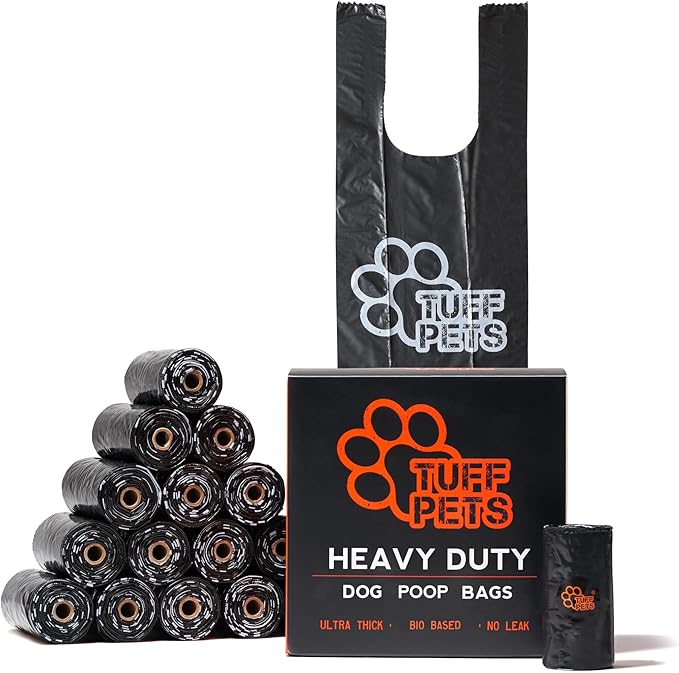 Heavy Duty Dog Poop Bag With Handles - 16 Rolls of Pet Waste Bags - Fits in any Dogs Poo Bag Dispenser or Holder - Thick Dog Poop Bags