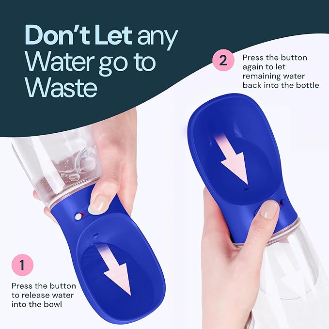 MalsiPree Dog Water Bottle - 12 Oz, Navy Blue - Leakproof Portable Water Bowl Dispenser for Travel, Hiking & Road Trips - Travel Dog Bowl for Hydration - Lightweight Food-Grade Plastic