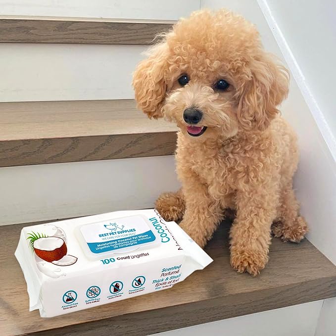 Best Pet Supplies Pet Wipes for Dogs - Dog Wipes Cleaning Deodorizing, Grooming, for Coats, Ears, Paws - Moisturizing Coconut, 400 Count