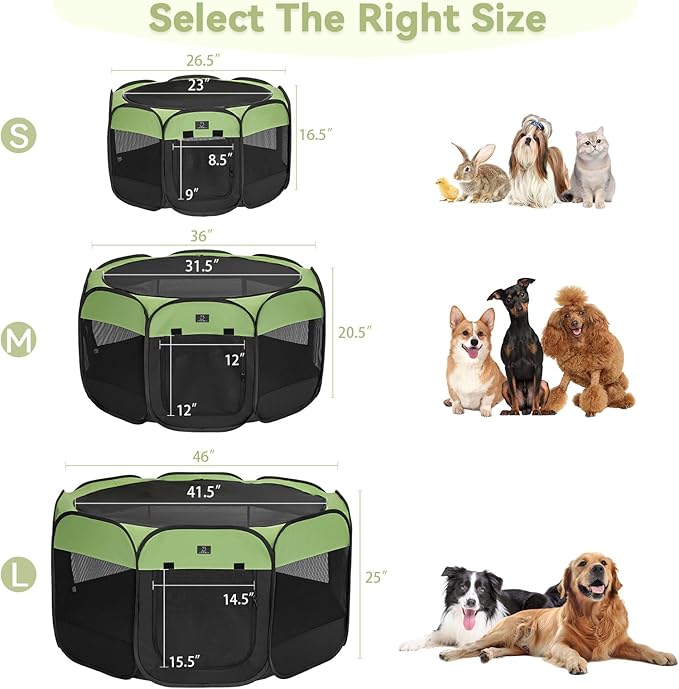 A4Pet Portable Pet Playpen, 49” Pop Up Dog Playpen with Bowl, Suitable for Puppies, Kittens, and Small Animals, Removable Zipper & Mesh Panel(19”W × 12”H)