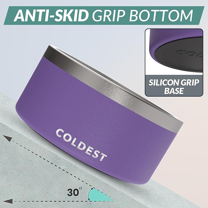 Coldest Dog Bowl - Anti Rust Metal, Non Slip, 3 Layers Insulated Stainless Steel Dog Bowls - Spill Proof & Heavy Duty - Water Bowl for Dogs, Cats & Pets, Dish Washer Safe (200 oz, Galaxy Purple)