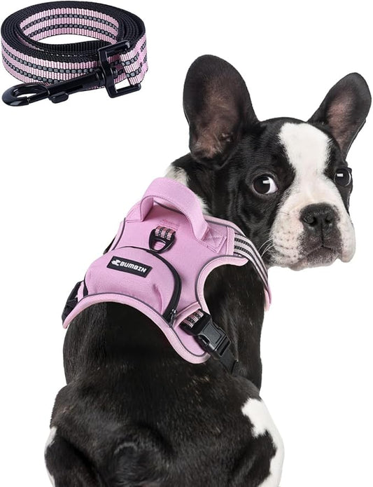 BUMBIN Dog Harness for Large Dogs, No Pull Adjustable No Choke Pet Vest with Dog Leash Fit Smart Reflective Pet Walking Harness for Training Easy Control Soft Handle Pink S