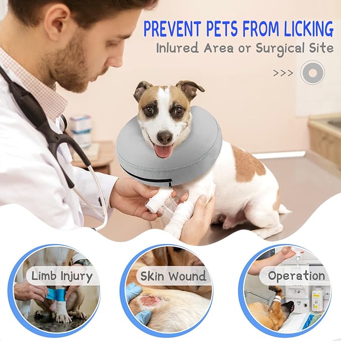 Supet Inflatable Dog Cone Collar Alternative After Surgery, Dog Neck Donut Collar Recovery E Collar to Stop Licking, Soft Pet Cone for Small Medium Large Dogs
