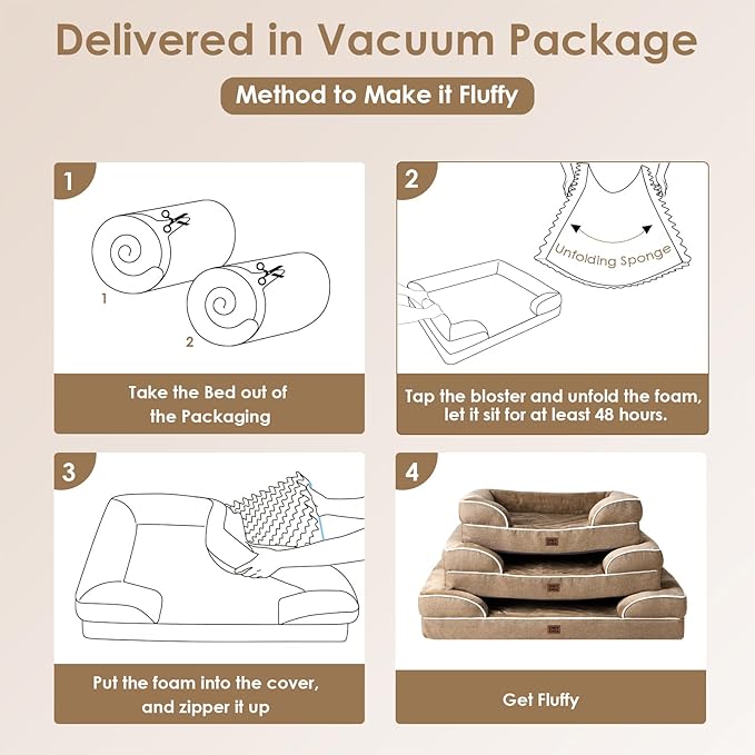 EHEYCIGA Orthopedic Dog Beds for Extra Large Dogs, Waterproof Memory Foam XXL Dog Bed with Sides, Non-Slip Bottom and Egg-Crate Foam Big Pet Couch Bed with Washable Removable Cover, Camel