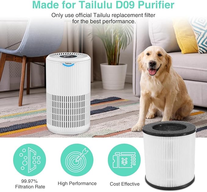 Tailulu Air Purifier Replacement Filter for D09 Air Cleaner, 3-in-1 True H13 HEPA Filter, 1 Pack