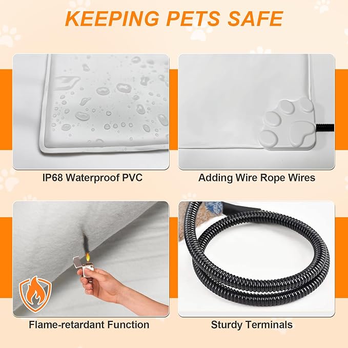 Large Dog Heating Pad 36×24 in for Dogs Smart Thermostat,Whelping Box for Dogs Metal Tube Waterproof Shell with Plush Cotton Cover Puppy Whelping Supplies -Apricot
