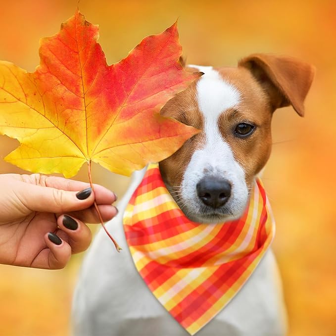 Weewooday 50 Pcs Fall Dog Bandanas Bulk Plaid Bandanas for Dogs Autumn Soft Doggie Bibs Adjustable Triangle Scarves for Small Medium Large Pet Costume(Plaid Pattern, 19.7 x 13.8 x 13.8 Inch)
