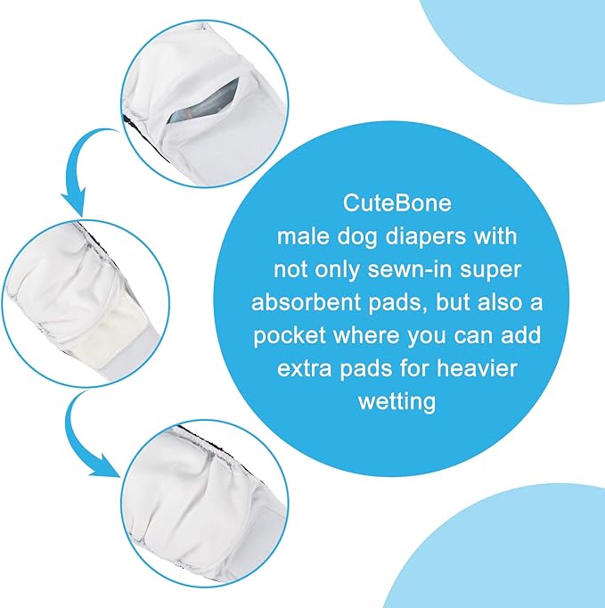 CuteBone Dog Diapers Male Belly Bands 3 Pack for Male Dogs Reusable Puppy Wraps DM66M
