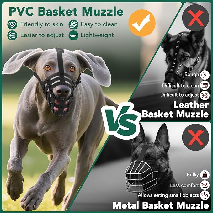 Mayerzon Dog Muzzle for Medium Large Dogs, Humane Basket Muzzle, Soft & Lightweight & Adjustable | Anti Biting Chewing Eating, Suits Training Walks Grooming Vet Visits, Drink & Pant Easily (Black, L)