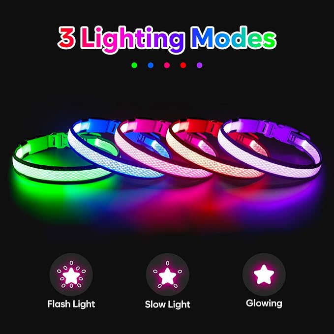 Flashseen LED Dog Collar, Light Up Dog Collar USB Rechargeable, Brightest Dog Lights for Night Walking, Adjustable Dog Collar Light for Dog Safety(Small, Ruby Red)