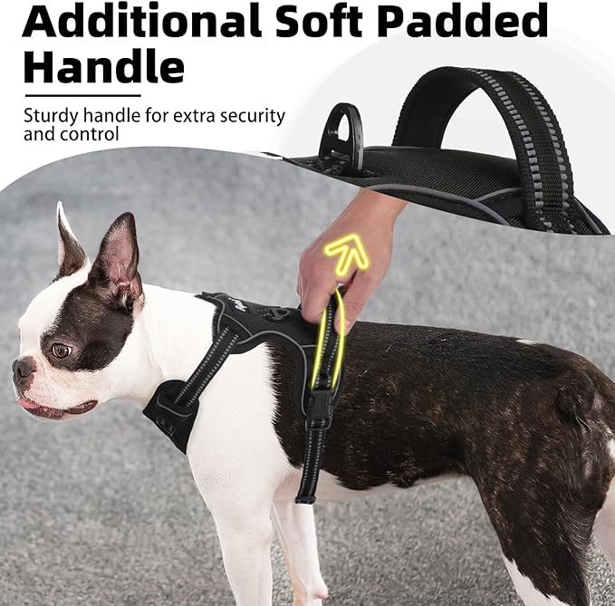 PUPTECK No Pull Dog Harness Small Sized, Adjustable Reflective Dog Harness with Handle Easy Control, Comfortable Soft Padded Pet Vest Harness for Small Dogs, Black S