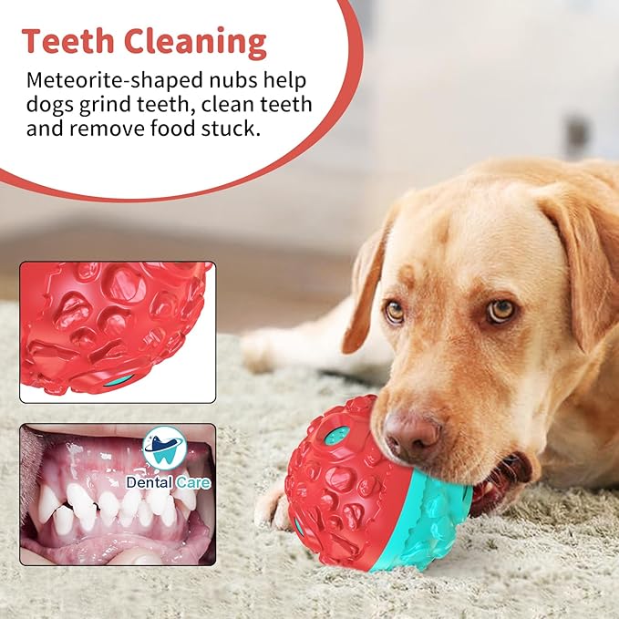 Dog Ball for Aggressive Chewers - Interactive Dog Toy Balls Fun Squeaky Sound to Keep Them Busy, Durable for Small Medium Large Breeds, Rubber Pet Chew Toys, As Seen on TV, Blue & Red