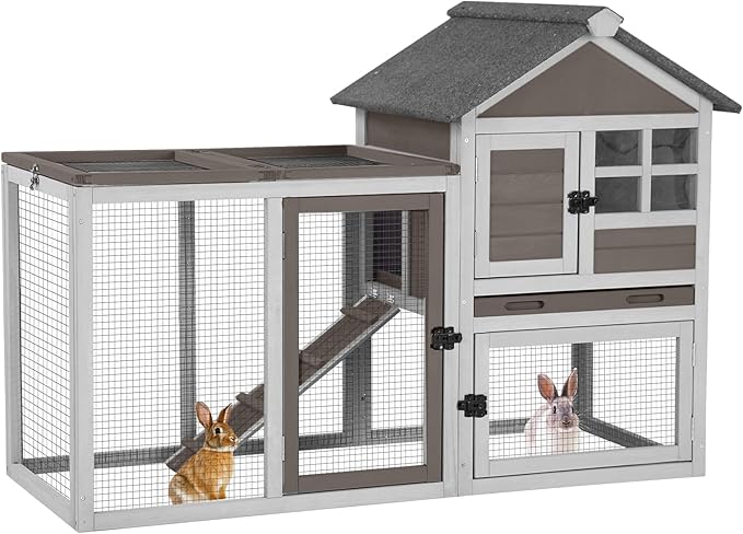 Aivituvin Rabbit Hutch Indoor Bunny Cage Outdoor with Run Chicken Coop Guinea Pig House with Waterproof Asphalt Roof,No Leakage Pull Out Tray