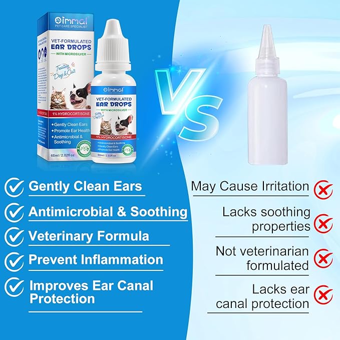 Dog & Cat Ear Infection Treatment Drops, Pets Ear Cleaning Drops with 1% Hydrocortisone for Dog & Cats Yeast Infection, Itchy Ear Relief, Treats Ear Infections for Dogs & Cats - 2 fl oz